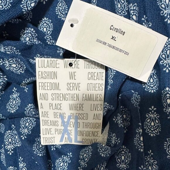 Lularoe CAROLINE Womens Size XL Blue Print Caroline Cozy Cardigan Sweater - NWT - Picture 8 of 10